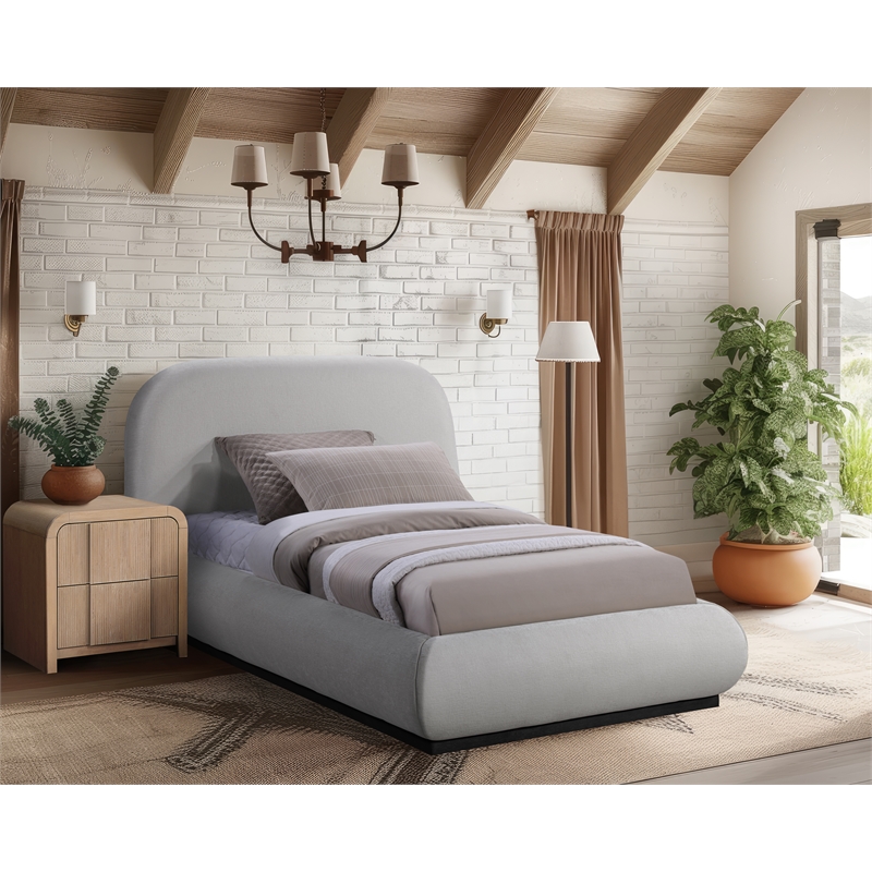 Meridian Furniture Vaughn Grey Chenille Fabric Twin Bed