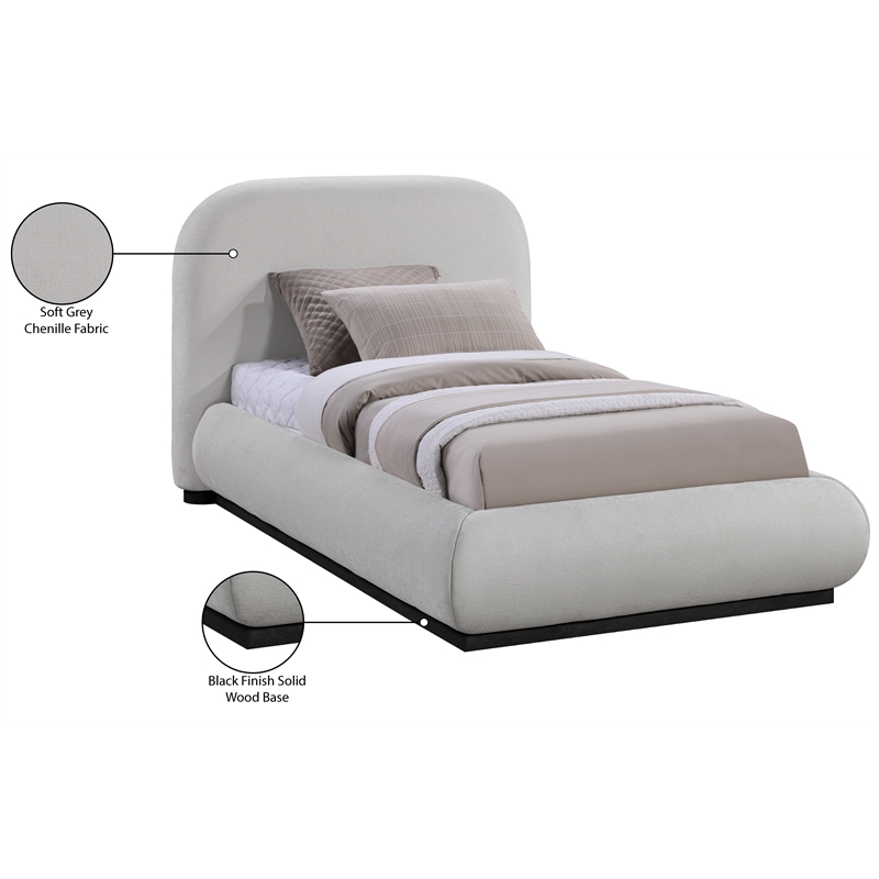 Meridian Furniture Vaughn Grey Chenille Fabric Twin Bed