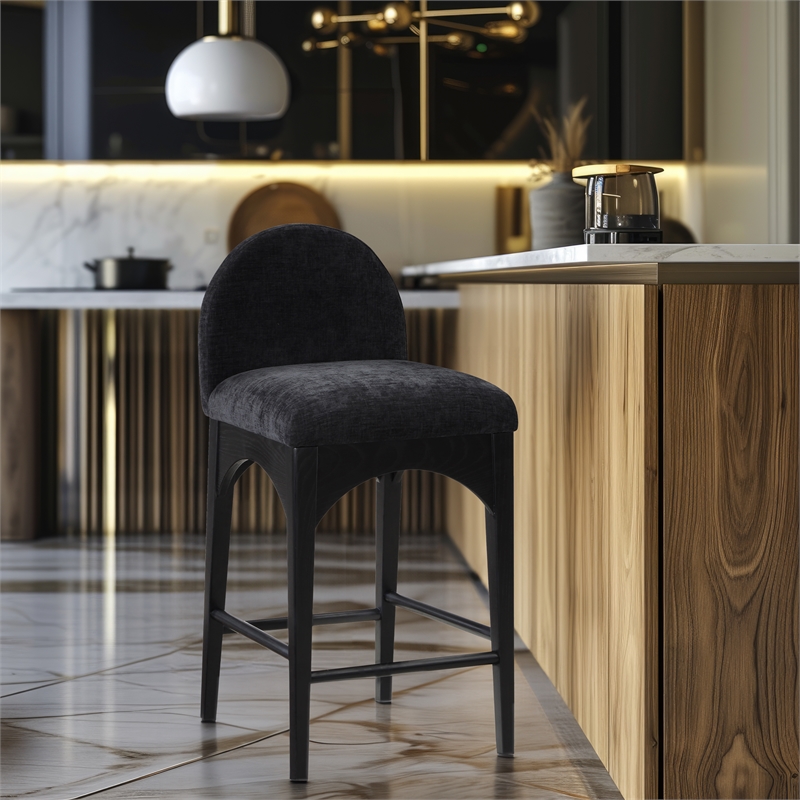 Meridian Furniture Waldorf Black Chenille Fabric Stool