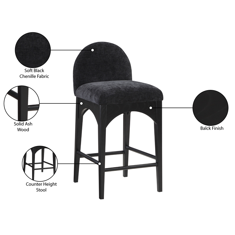Meridian Furniture Waldorf Black Chenille Fabric Stool
