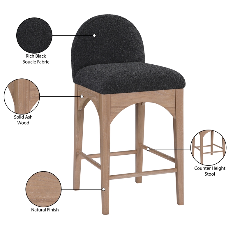 Meridian Furniture Waldorf Black Boucle Fabric Stool