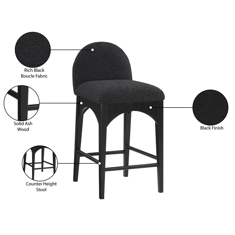 Meridian Furniture Waldorf Black Boucle Fabric Stool