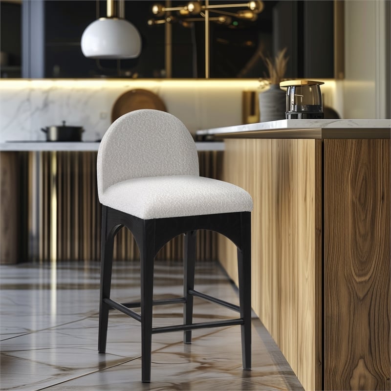 Meridian Furniture Waldorf Cream Boucle Fabric Stool