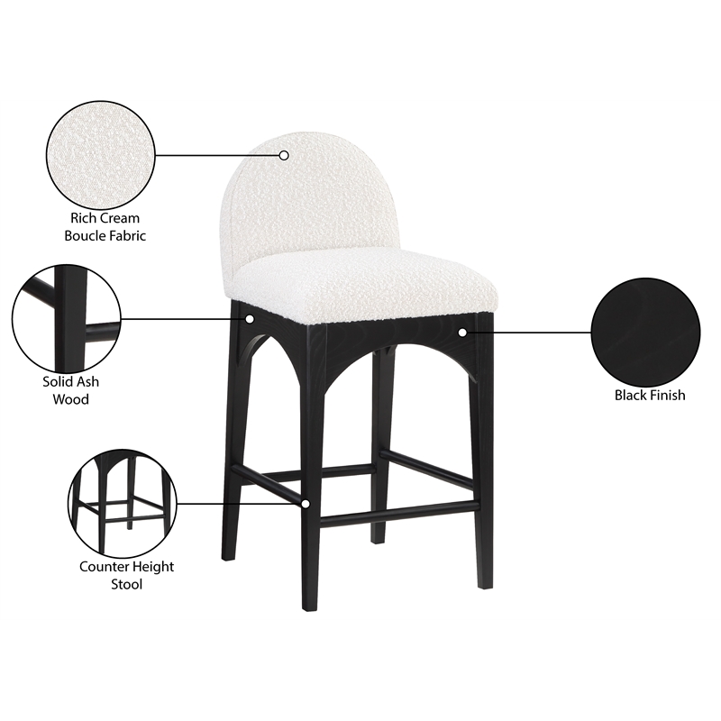 Meridian Furniture Waldorf Cream Boucle Fabric Stool