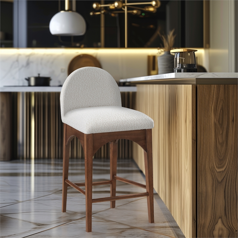 Meridian Furniture Waldorf Cream Boucle Fabric Stool