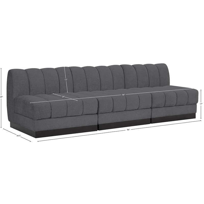 Meridian Furniture Quinn 3-Piece Fabric Modular Sofa in Dark Gray
