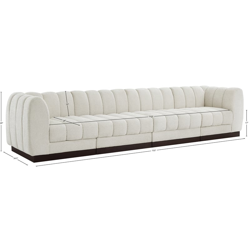 Meridian Furniture Quinn 4-Piece Contemporary Fabric Modular Sofa in Cream