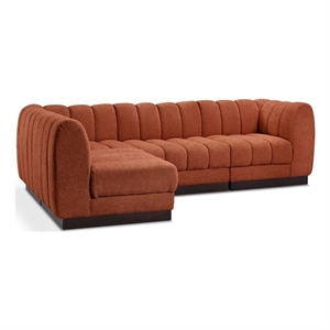 Meridian Furniture Quinn 4-Piece Fabric Modular Sectional in Cognac Orange
