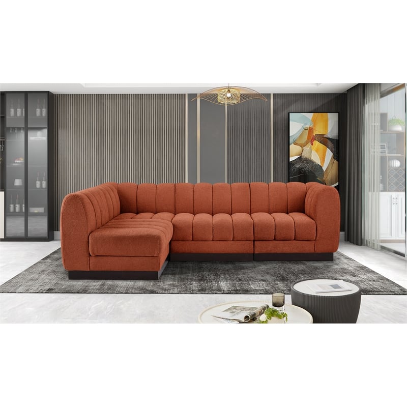 Meridian Furniture Quinn 4-Piece Fabric Modular Sectional in Cognac Orange