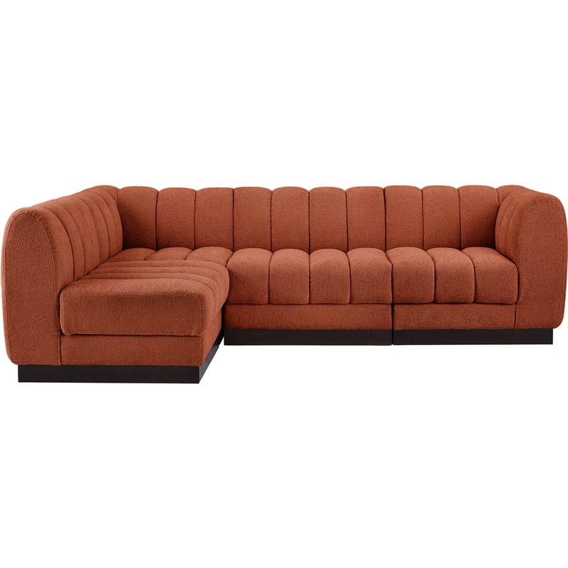 Meridian Furniture Quinn 4-Piece Fabric Modular Sectional in Cognac Orange