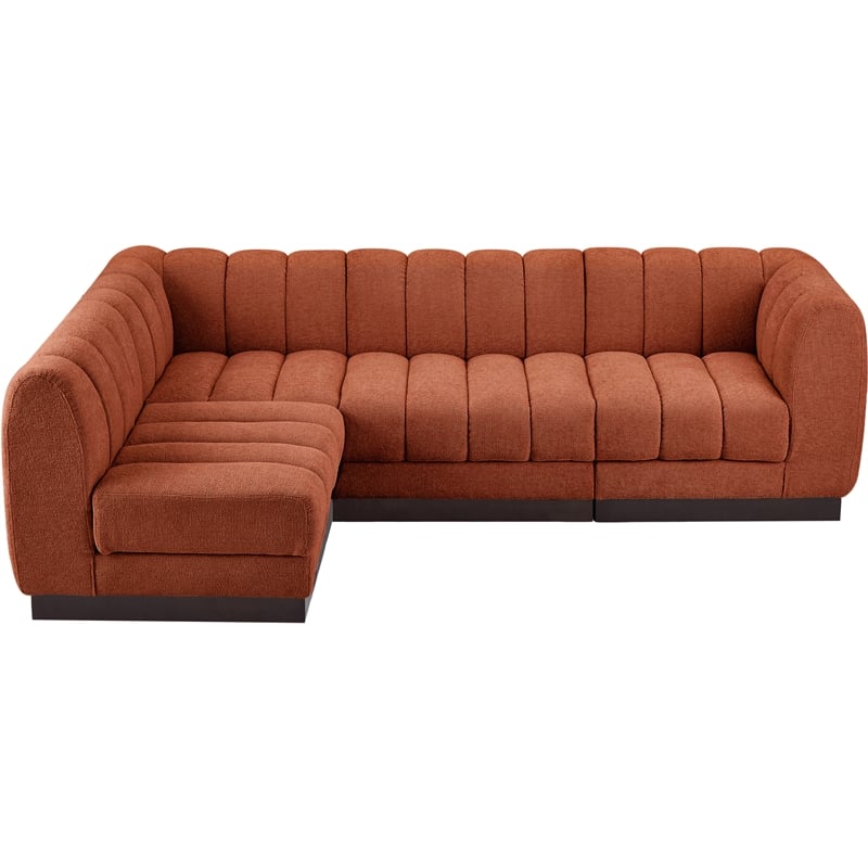 Meridian Furniture Quinn 4-Piece Fabric Modular Sectional in Cognac Orange