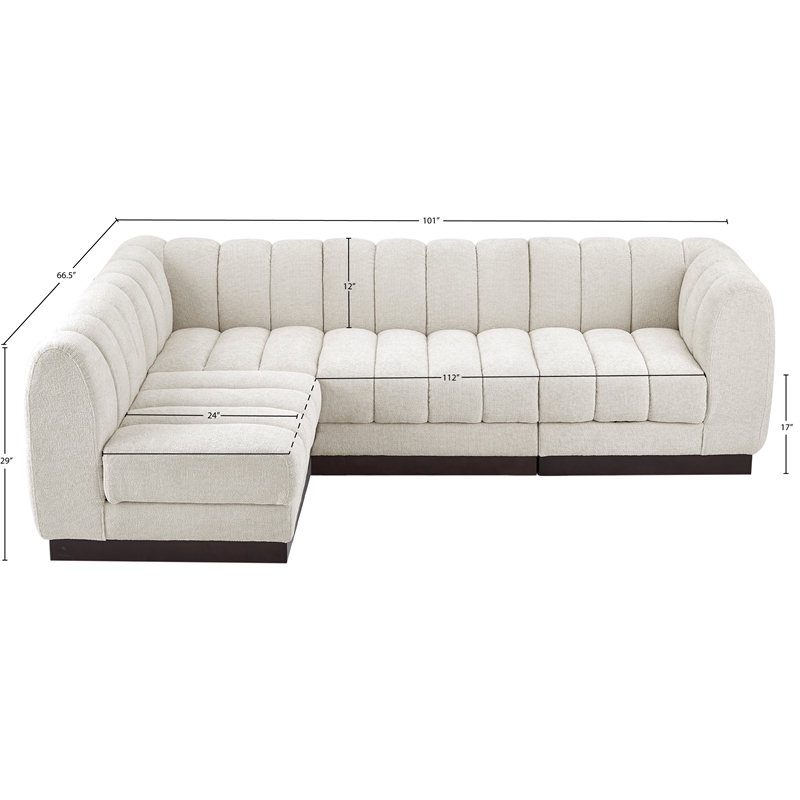 Meridian Furniture Quinn 4-Piece L-Shaped Fabric Modular Sectional in Cream