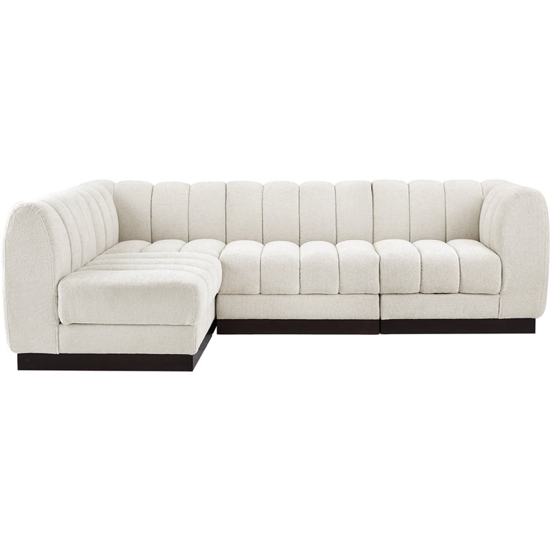 Meridian Furniture Quinn 4-Piece L-Shaped Fabric Modular Sectional in Cream
