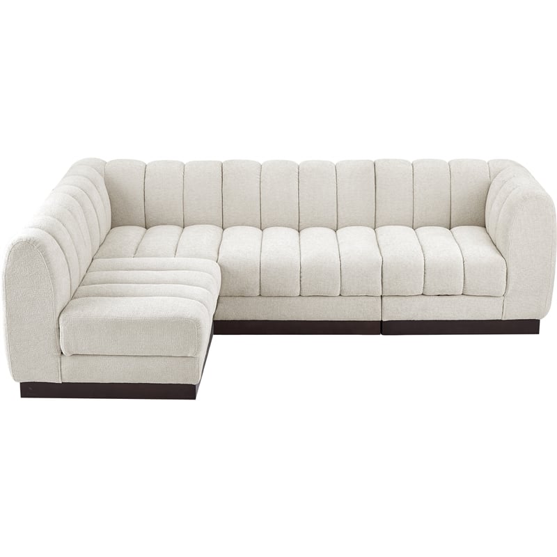 Meridian Furniture Quinn 4-Piece L-Shaped Fabric Modular Sectional in Cream