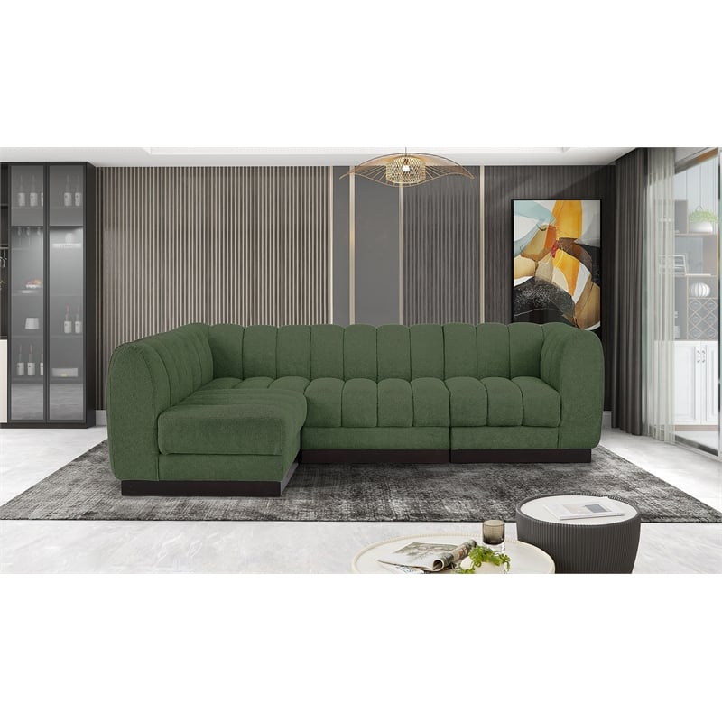 Meridian Furniture Quinn 4-Piece L-Shaped Fabric Modular Sectional in Green