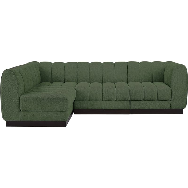 Meridian Furniture Quinn 4-Piece L-Shaped Fabric Modular Sectional in Green
