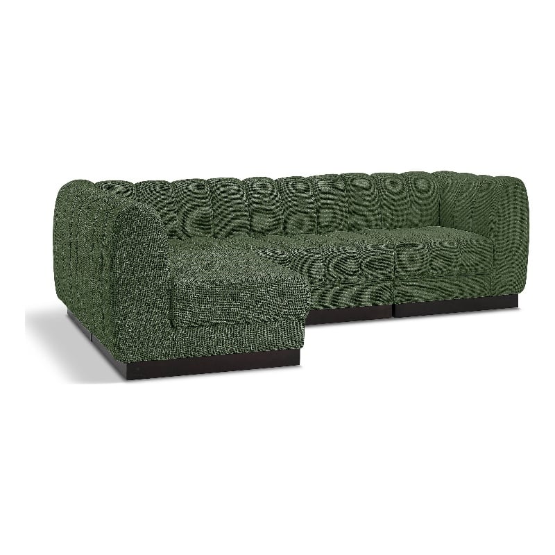 Meridian Furniture Quinn 4-Piece L-Shaped Fabric Modular Sectional in Green
