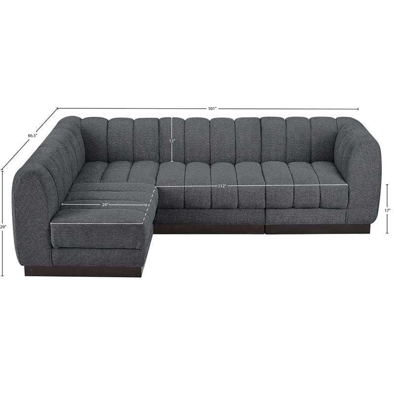 Meridian Furniture Quinn 4-Piece L-Shaped Fabric Modular Sectional in Dark Gray