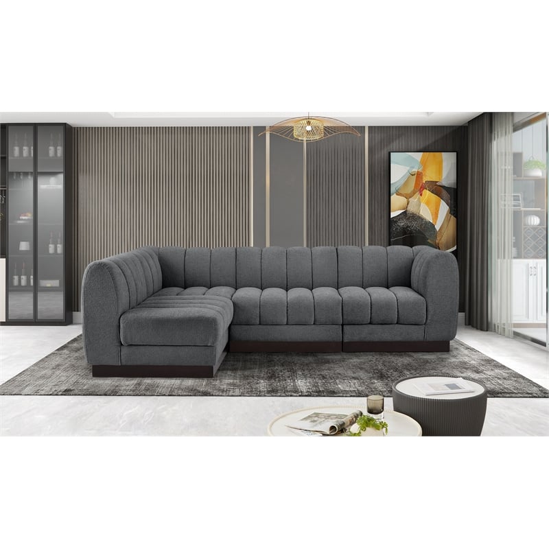 Meridian Furniture Quinn 4-Piece L-Shaped Fabric Modular Sectional in Dark Gray