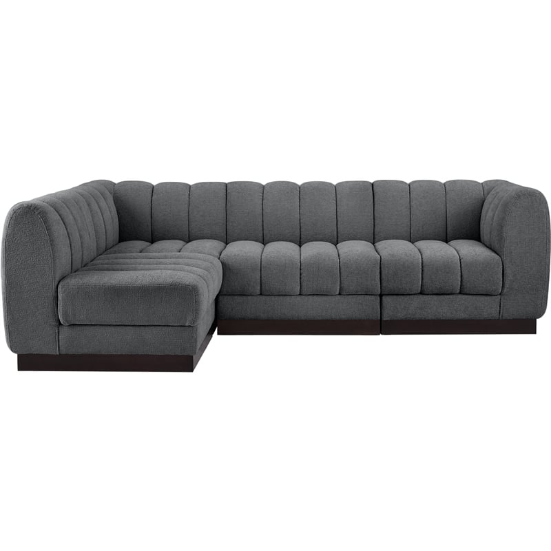 Meridian Furniture Quinn 4-Piece L-Shaped Fabric Modular Sectional in Dark Gray