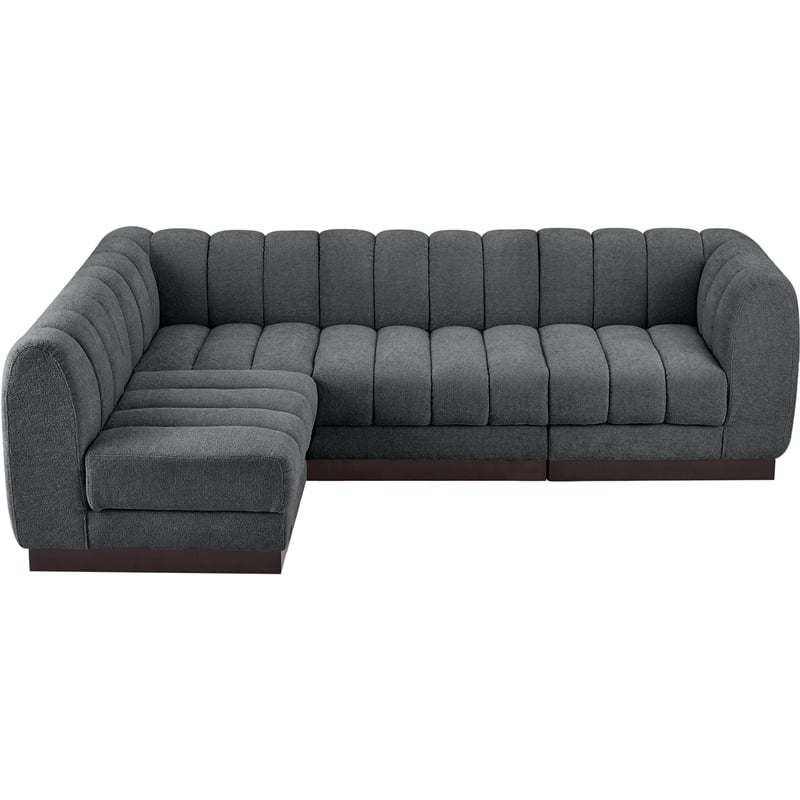 Meridian Furniture Quinn 4-Piece L-Shaped Fabric Modular Sectional in Dark Gray