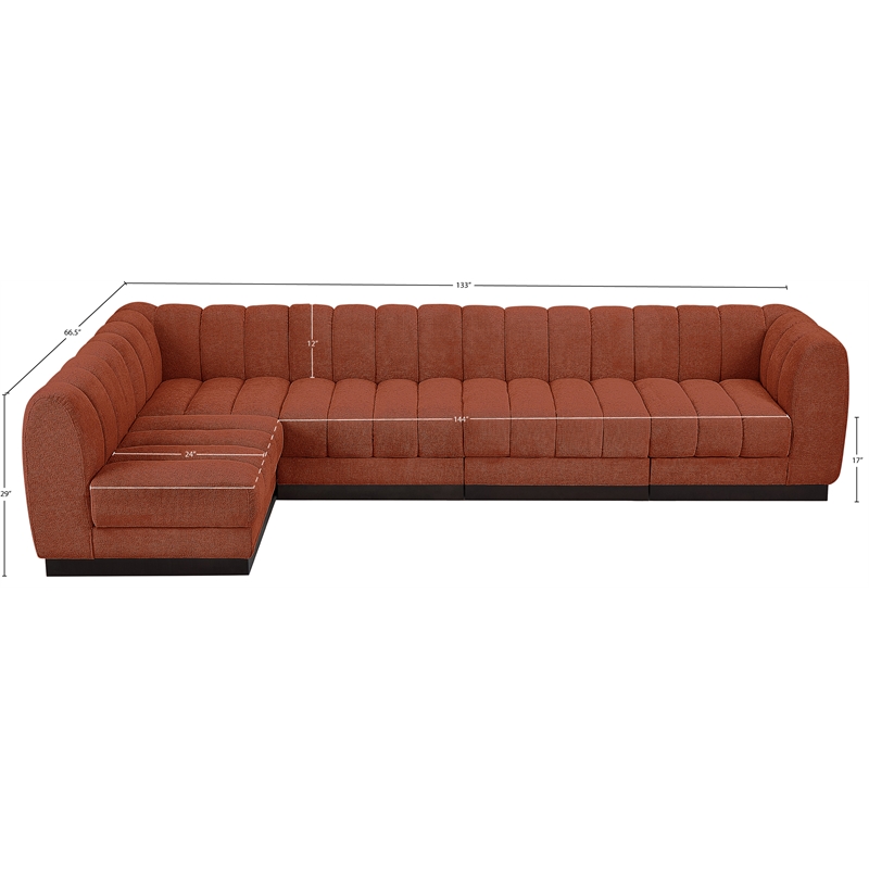 Meridian Furniture Quinn 5-Piece L-Shaped Fabric Modular Sectional in Orange