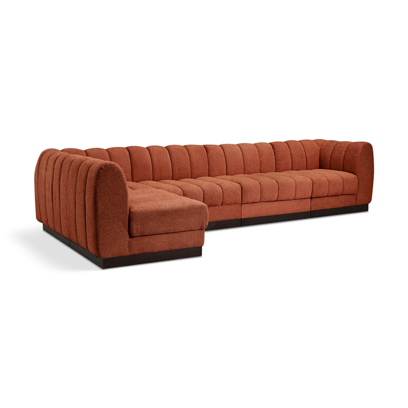 Meridian Furniture Quinn 5-Piece L-Shaped Fabric Modular Sectional in Orange