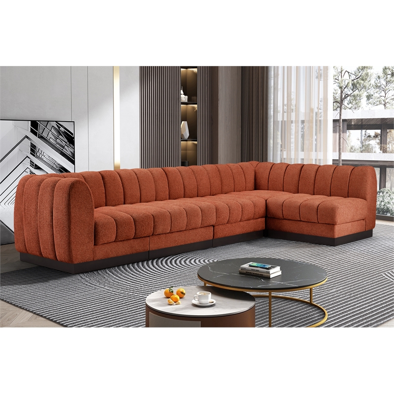 Meridian Furniture Quinn 5-Piece L-Shaped Fabric Modular Sectional in Orange