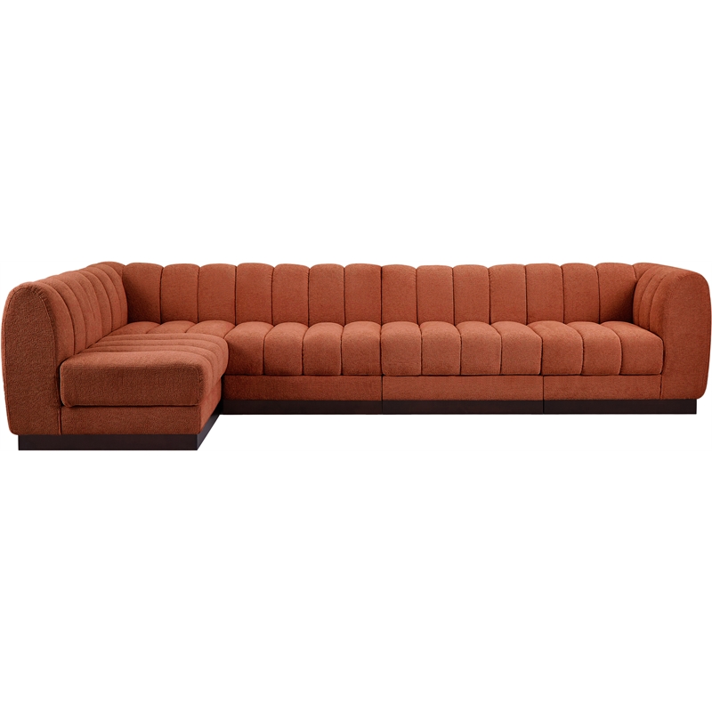 Meridian Furniture Quinn 5-Piece L-Shaped Fabric Modular Sectional in Orange