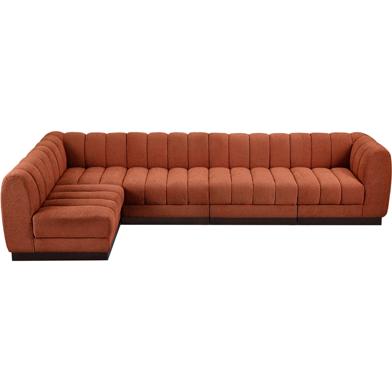 Meridian Furniture Quinn 5-Piece L-Shaped Fabric Modular Sectional in Orange