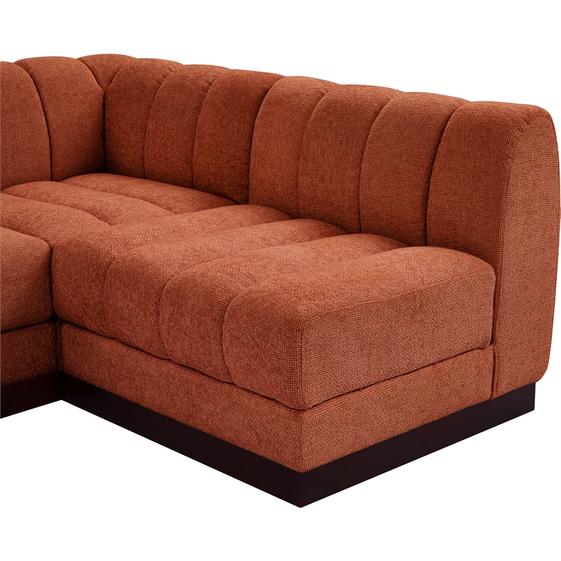Meridian Furniture Quinn 5-Piece L-Shaped Fabric Modular Sectional in Orange