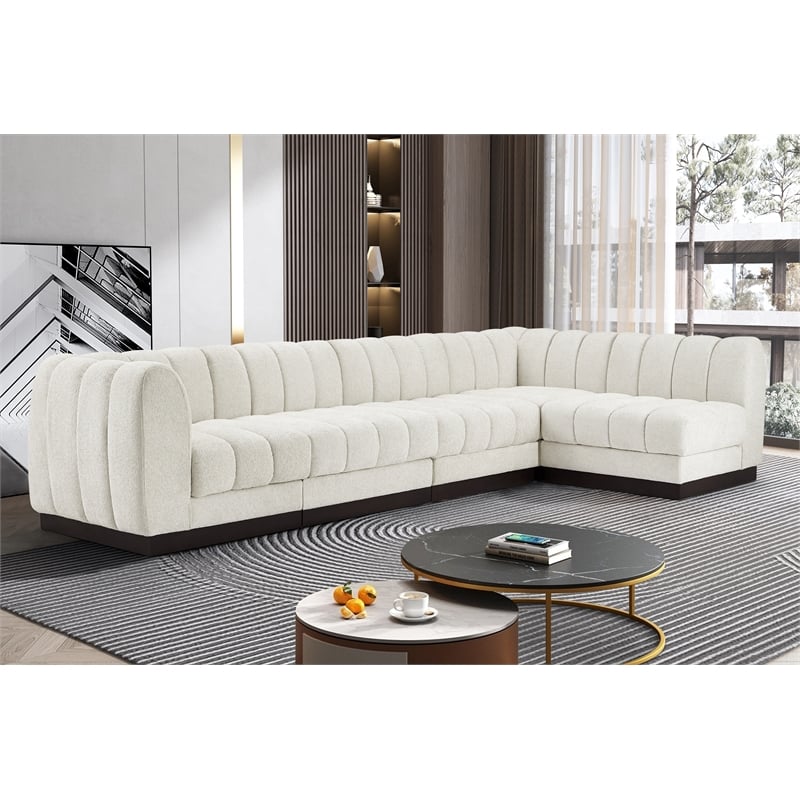Meridian Furniture Quinn 5-Piece L-Shaped Fabric Modular Sectional in Cream