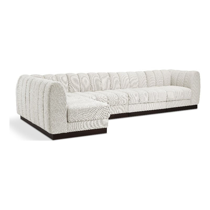 Meridian Furniture Quinn 5-Piece L-Shaped Fabric Modular Sectional in Cream