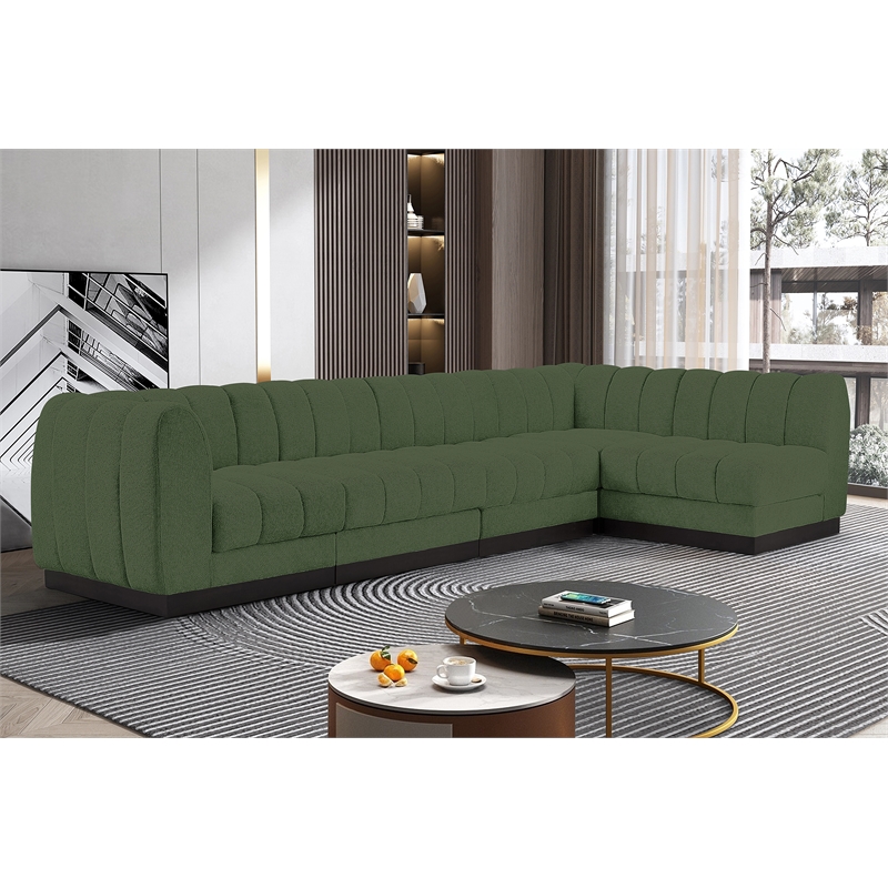 Meridian Furniture Quinn 5-Piece L-Shaped Fabric Modular Sectional in Green