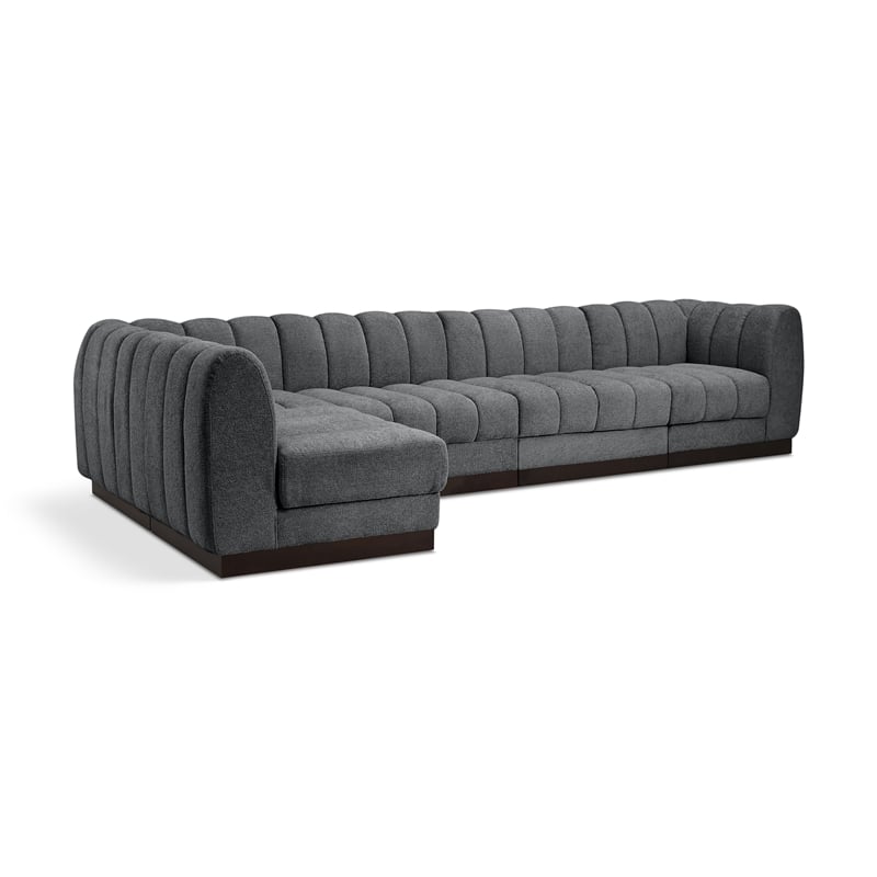 Meridian Furniture Quinn 5-Piece L-Shaped Fabric Modular Sectional in Dark Gray