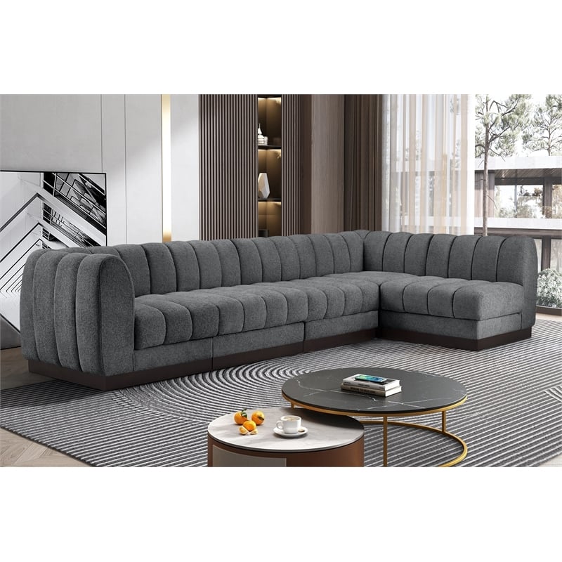 Meridian Furniture Quinn 5-Piece L-Shaped Fabric Modular Sectional in Dark Gray