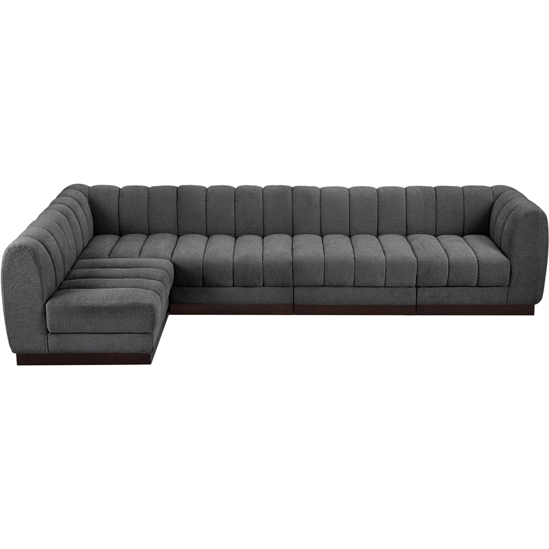 Meridian Furniture Quinn 5-Piece L-Shaped Fabric Modular Sectional in Dark Gray