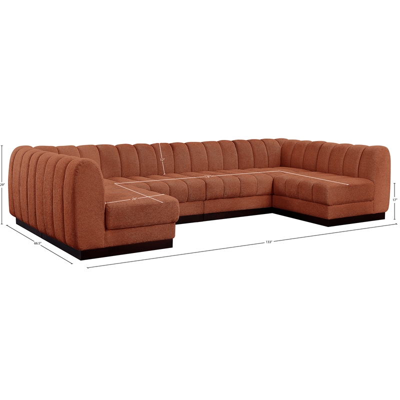 Meridian Furniture Quinn 6-Piece U-Shaped Fabric Modular Sectional in Orange