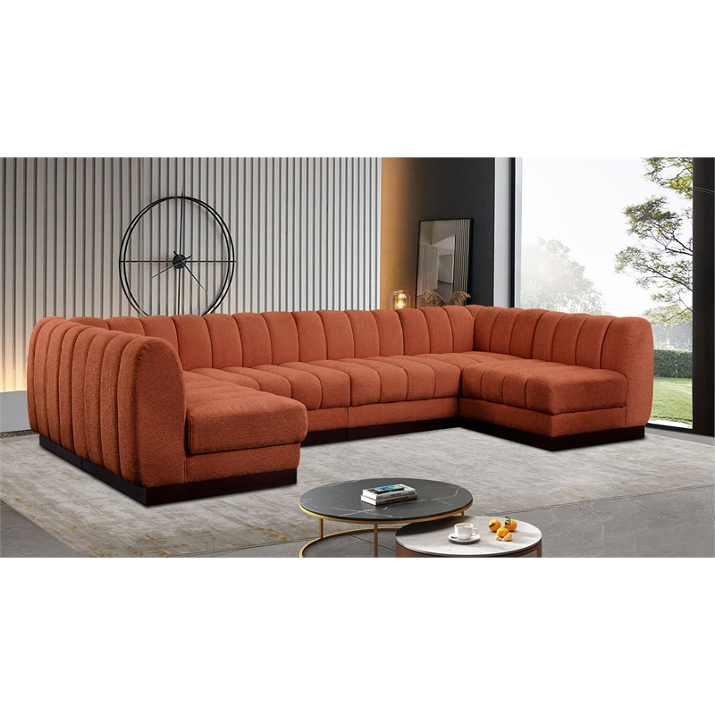 Meridian Furniture Quinn 6-Piece U-Shaped Fabric Modular Sectional in Orange