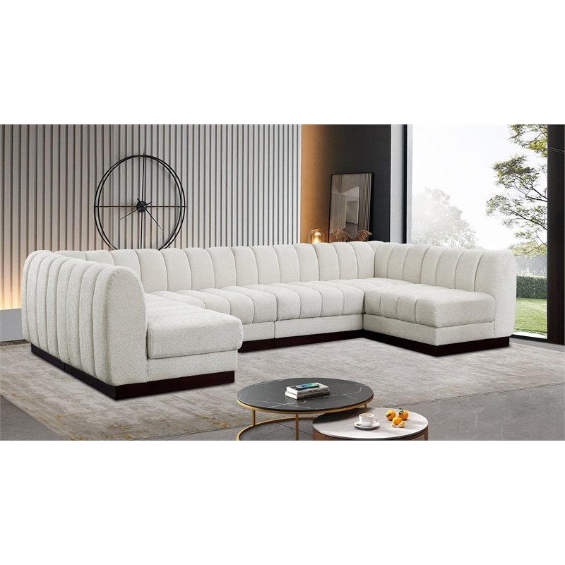 Meridian Furniture Quinn 6-Piece U-Shaped Fabric Modular Sectional in Cream