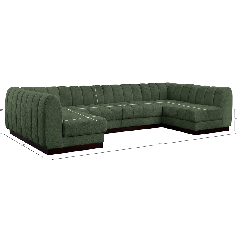 Meridian Furniture Quinn 6-Piece U-Shaped Fabric Modular Sectional in Green