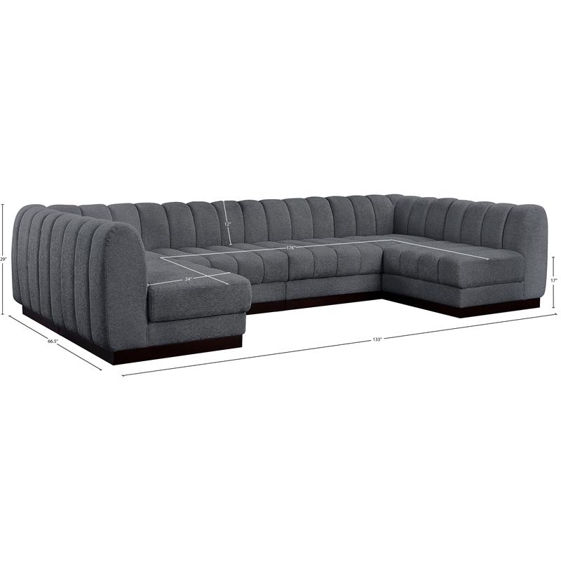 Meridian Furniture Quinn 6-Piece U-Shaped Fabric Modular Sectional in Dark Gray