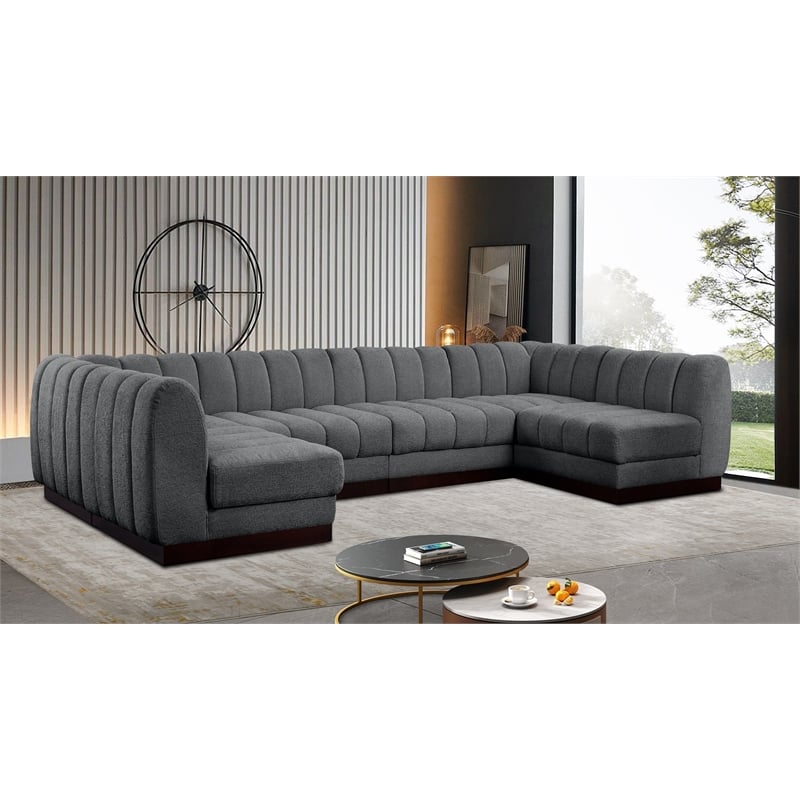 Meridian Furniture Quinn 6-Piece U-Shaped Fabric Modular Sectional in Dark Gray