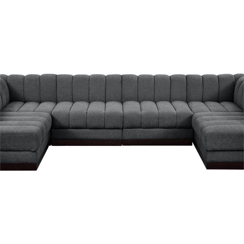 Meridian Furniture Quinn 6-Piece U-Shaped Fabric Modular Sectional in Dark Gray
