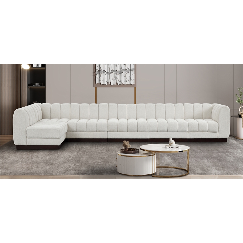 Meridian Furniture Quinn 6-Piece L-Shaped Fabric Modular Sectional in Cream