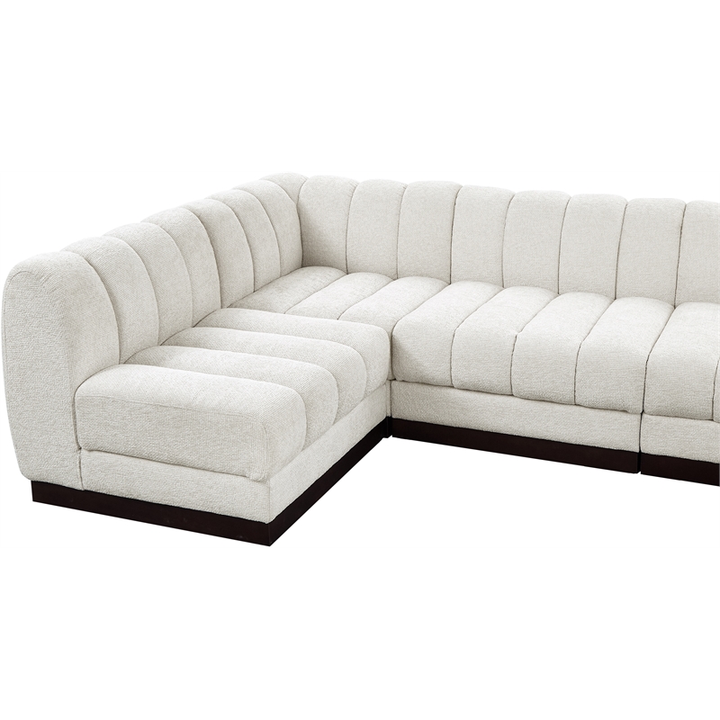 Meridian Furniture Quinn 6-Piece L-Shaped Fabric Modular Sectional in Cream