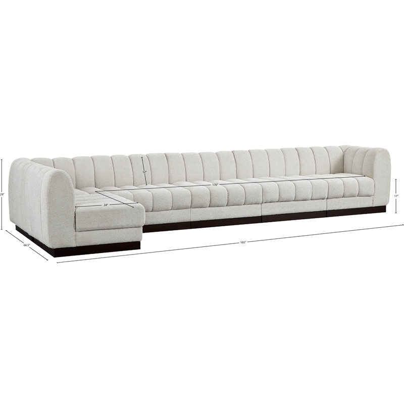 Meridian Furniture Quinn 6-Piece L-Shaped Fabric Modular Sectional in Cream
