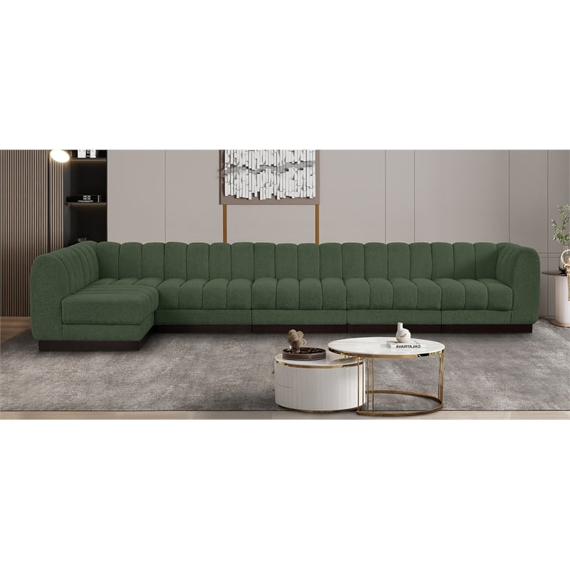 Meridian Furniture Quinn 6-Piece L-Shaped Fabric Modular Sectional in Green