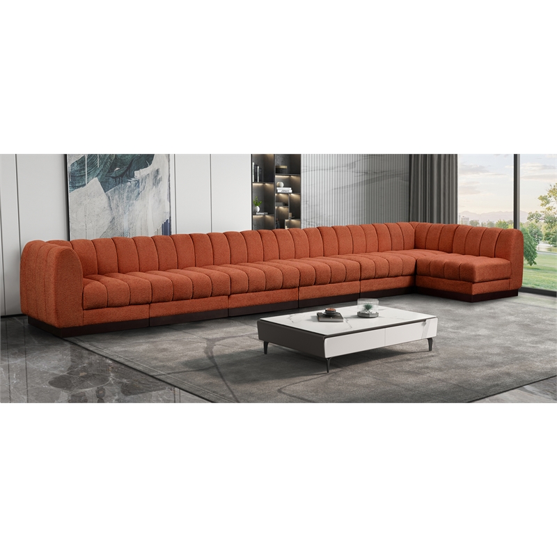 Meridian Furniture Quinn 7-Piece L-Shaped Fabric Modular Sectional in Orange