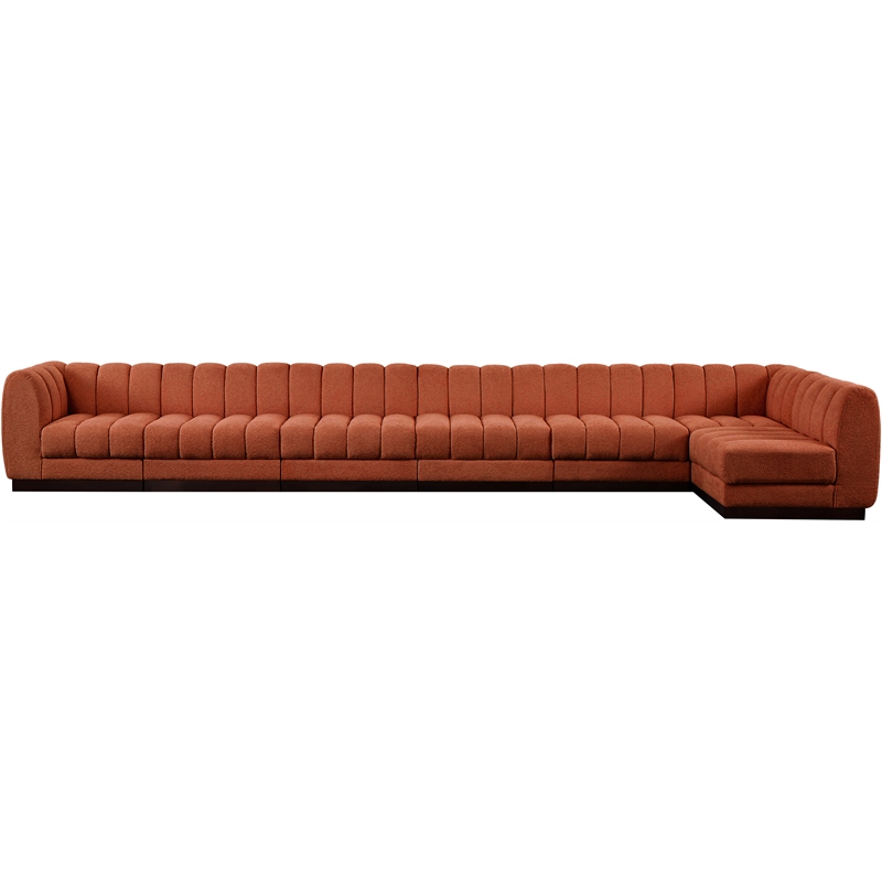 Meridian Furniture Quinn 7-Piece L-Shaped Fabric Modular Sectional in Orange